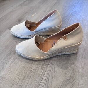 Verbenas Mamen Wedge Espadrilles Suede Women's Shoes Beige Leather Size 39